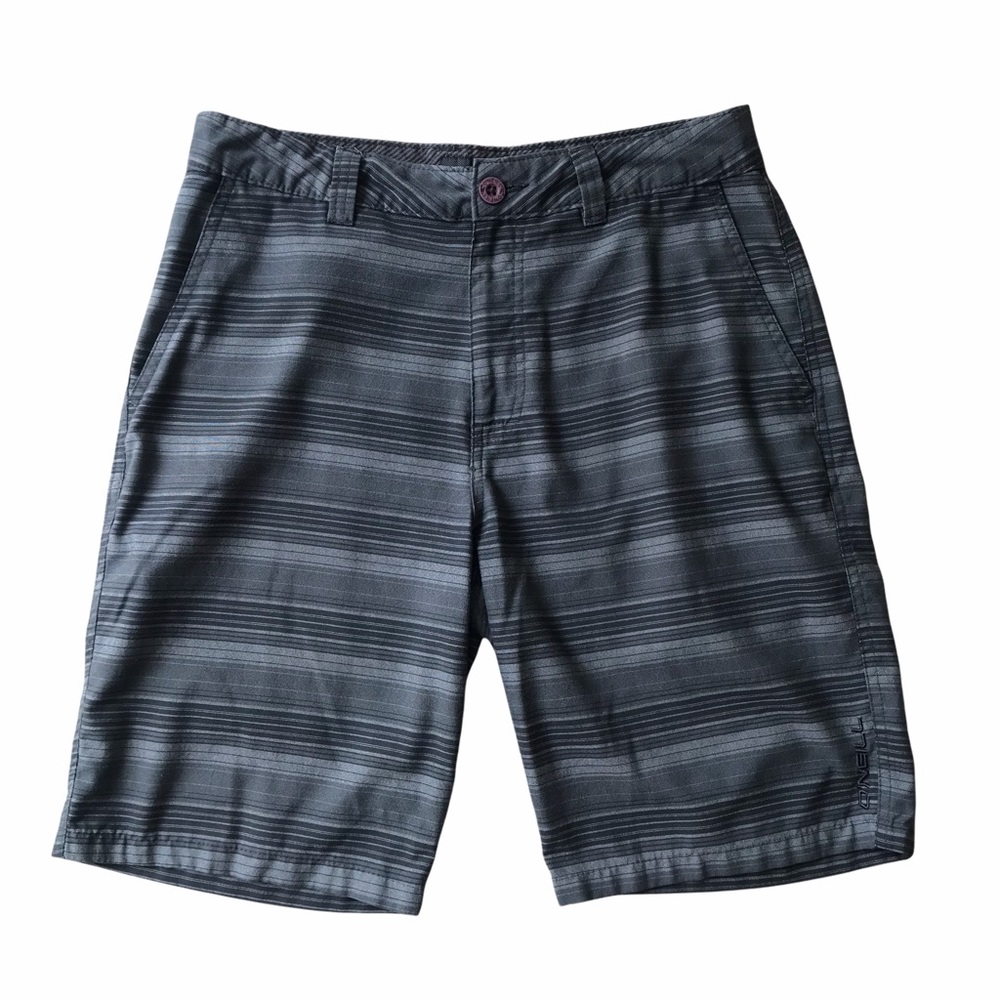 O’Neill men’s  flat front shorts gray and black striped Sz 30